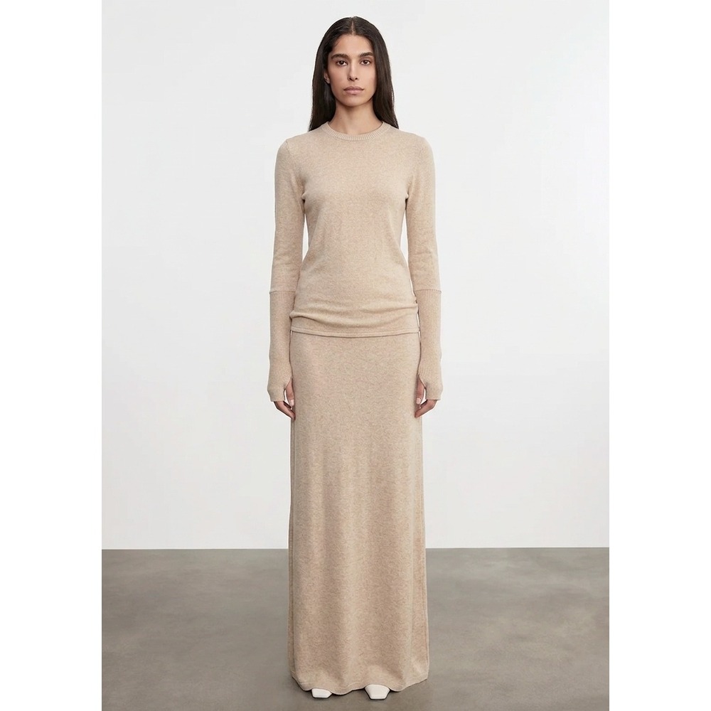 ENZA COSTA Fine Cashmere Knitted Crew Neck Sweater Women Medium Parchment tan